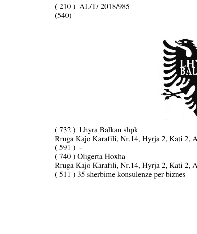Zëri i markës LHYRA BALKAN në buletin