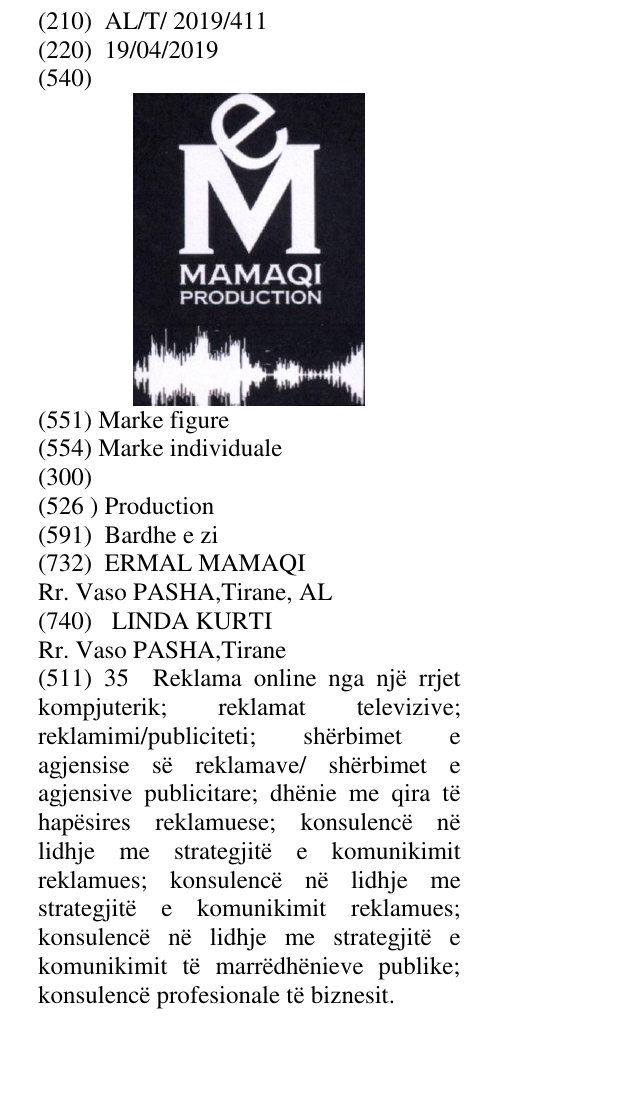 Zëri i markës Production në buletin