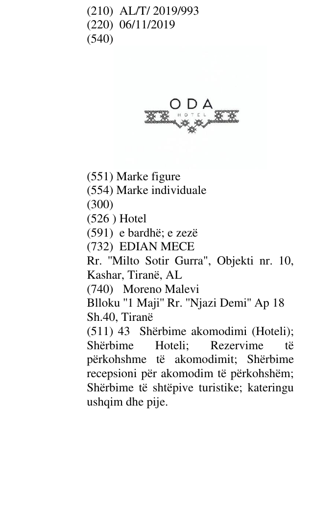 Zëri i markës Hotel në buletin