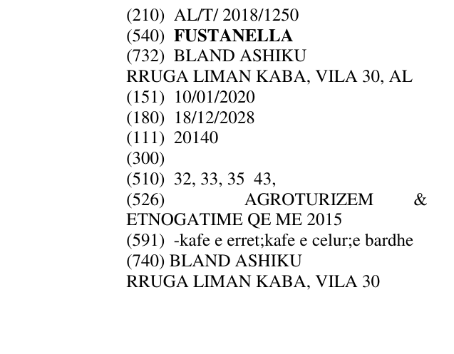 Zëri i markës FUSTANELLA në buletin