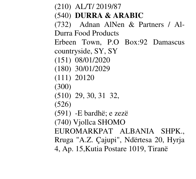 Zëri i markës DURRA & ARABIC në buletin