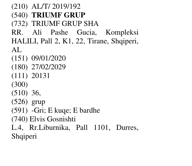 Zëri i markës TRIUMF GRUP në buletin