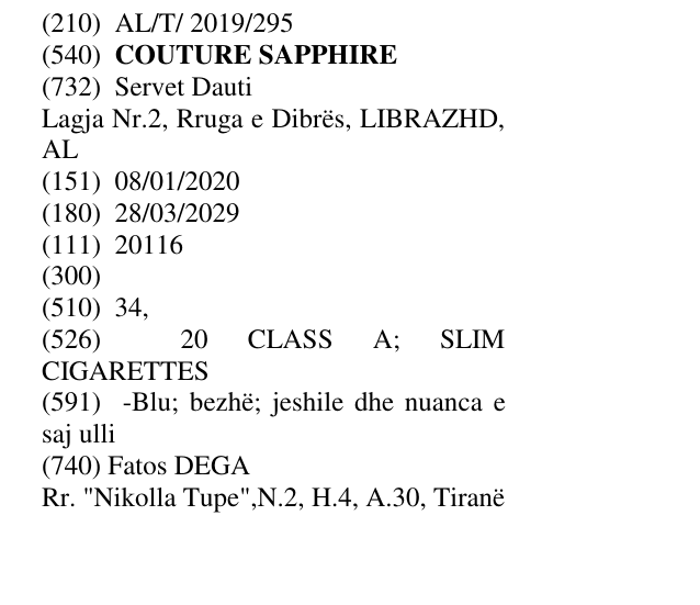 Zëri i markës COUTURE SAPPHIRE në buletin