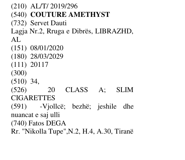 Zëri i markës COUTURE AMETHYST në buletin