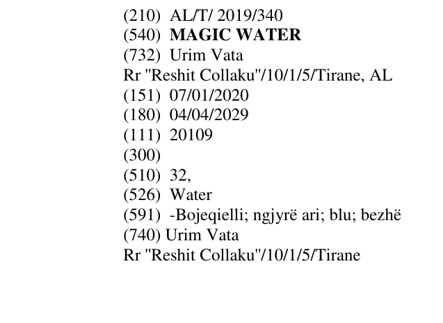 Zëri i markës MAGIC WATER në buletin