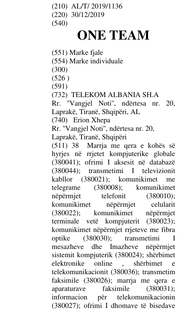 Zëri i markës ONE TEAM në buletin