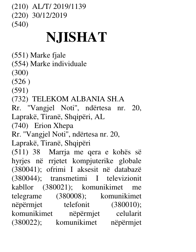 Zëri i markës NJISHAT në buletin