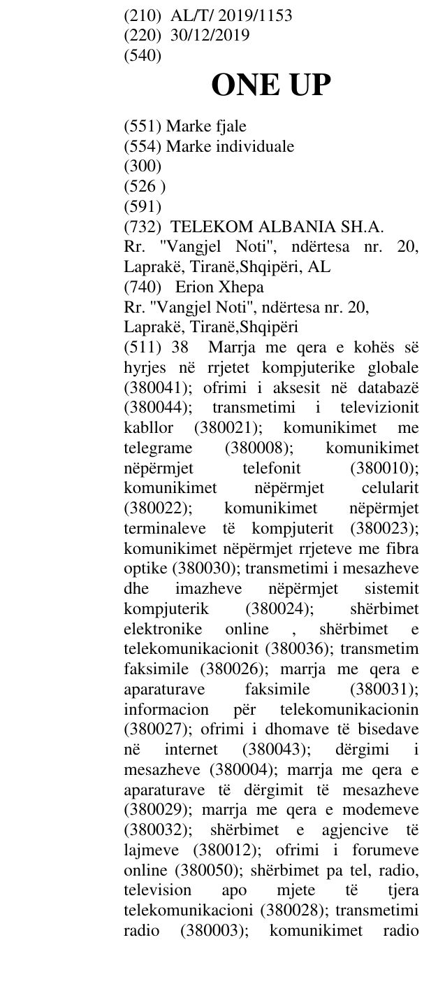 Zëri i markës ONE UP në buletin