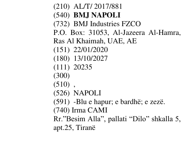Zëri i markës BMJ NAPOLI në buletin