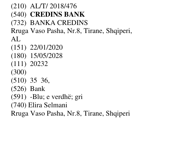 Zëri i markës CREDINS BANK në buletin