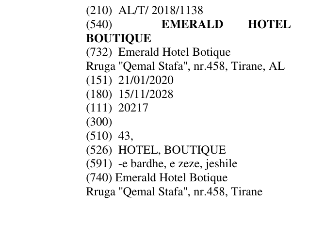 Zëri i markës EMERALD HOTEL BOUTIQUE në buletin