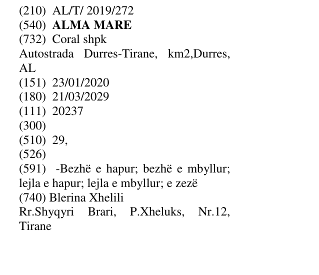 Zëri i markës ALMA MARE në buletin