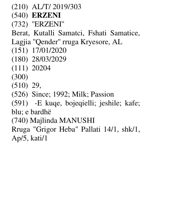 Zëri i markës ERZENI në buletin