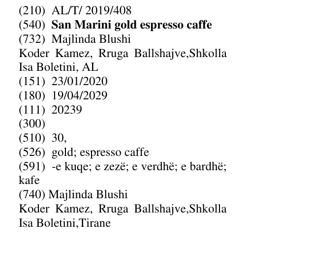 Zëri i markës San Marini gold espresso caffe në buletin