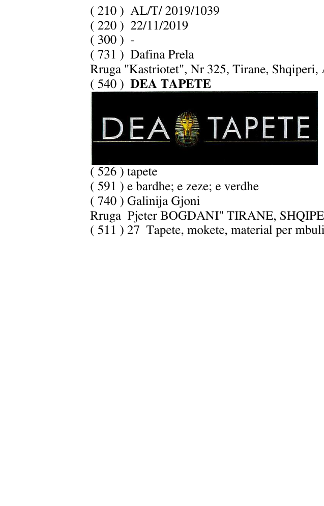 Zëri i markës DEA TAPETE në buletin