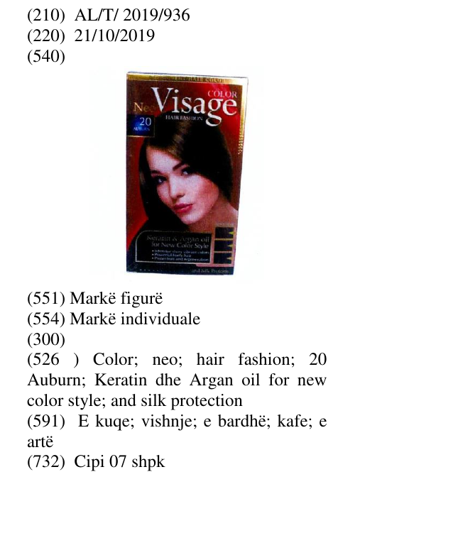 Zëri i markës Color; neo; hair fashion; 20 Auburn; Keratin dhe Argan oil for new color style; and silk protection në buletin