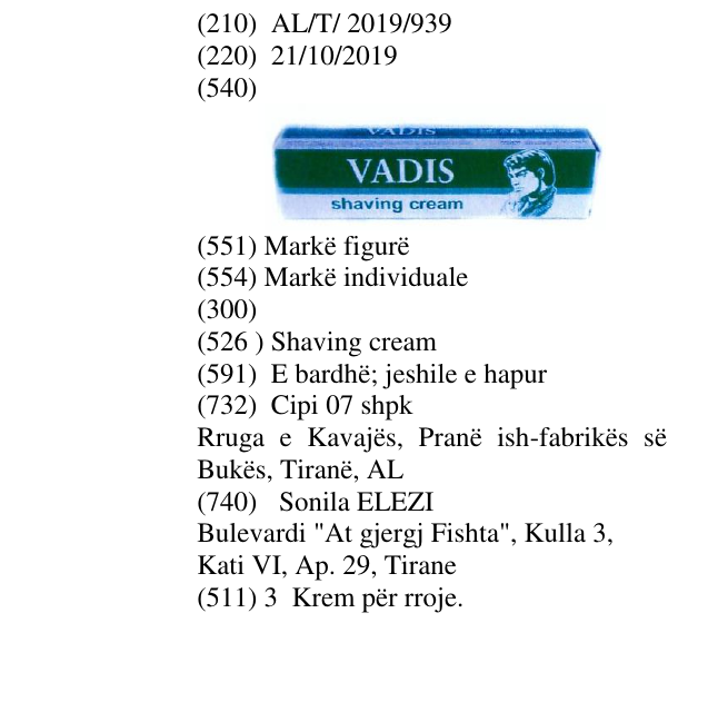 Zëri i markës Shaving cream në buletin