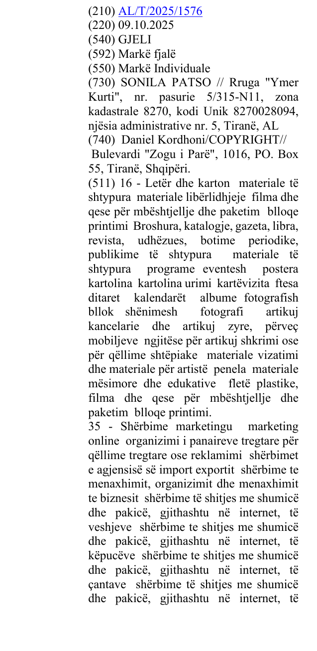 Zëri i markës GJELI në buletin