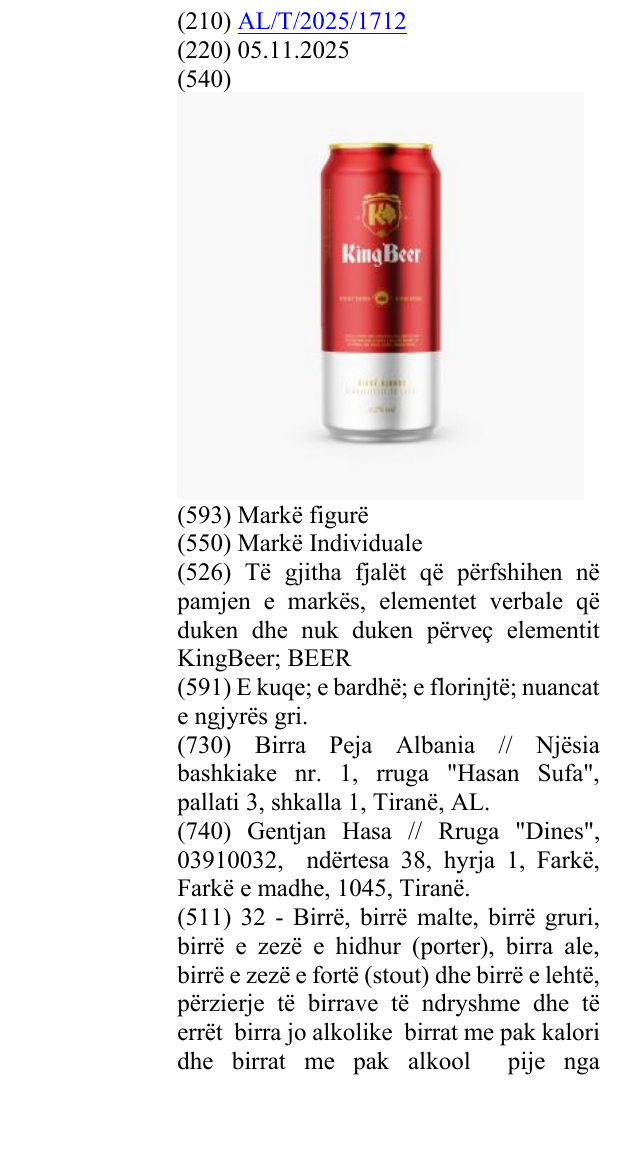 Zëri i markës Të gjitha fjalët që përfshihen në pamjen e markës, elementet verbale që duken dhe nuk duken përveç elementit KingBeer; BEER në buletin
