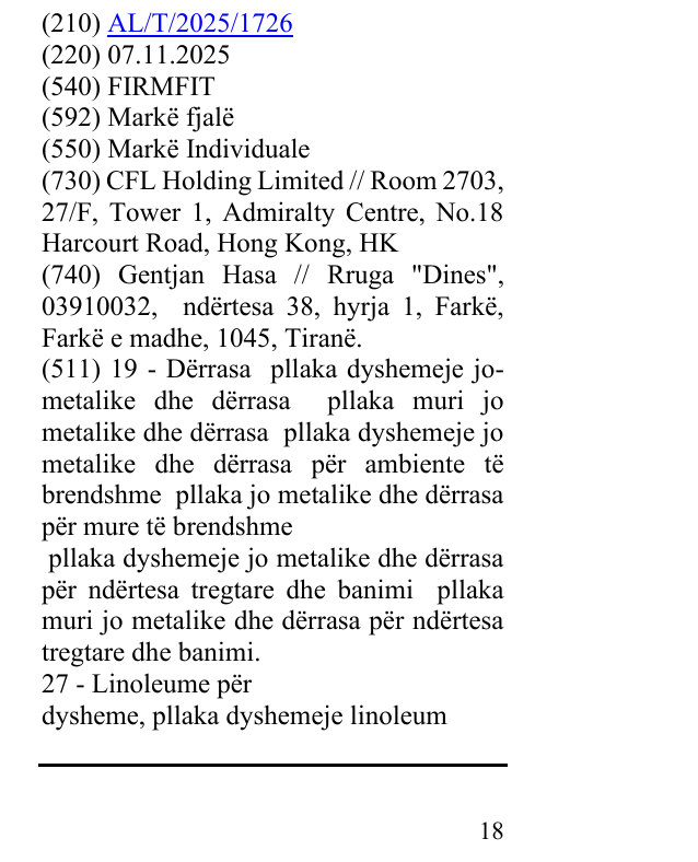 Der Eintrag der Marke FIRMFIT im Bulletin