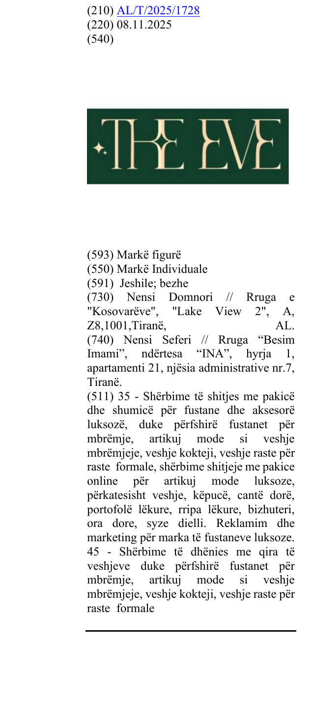 Zëri i markës THE EVE në buletin