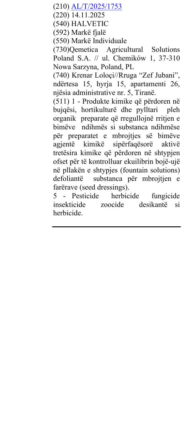 Zëri i markës HALVETIC në buletin