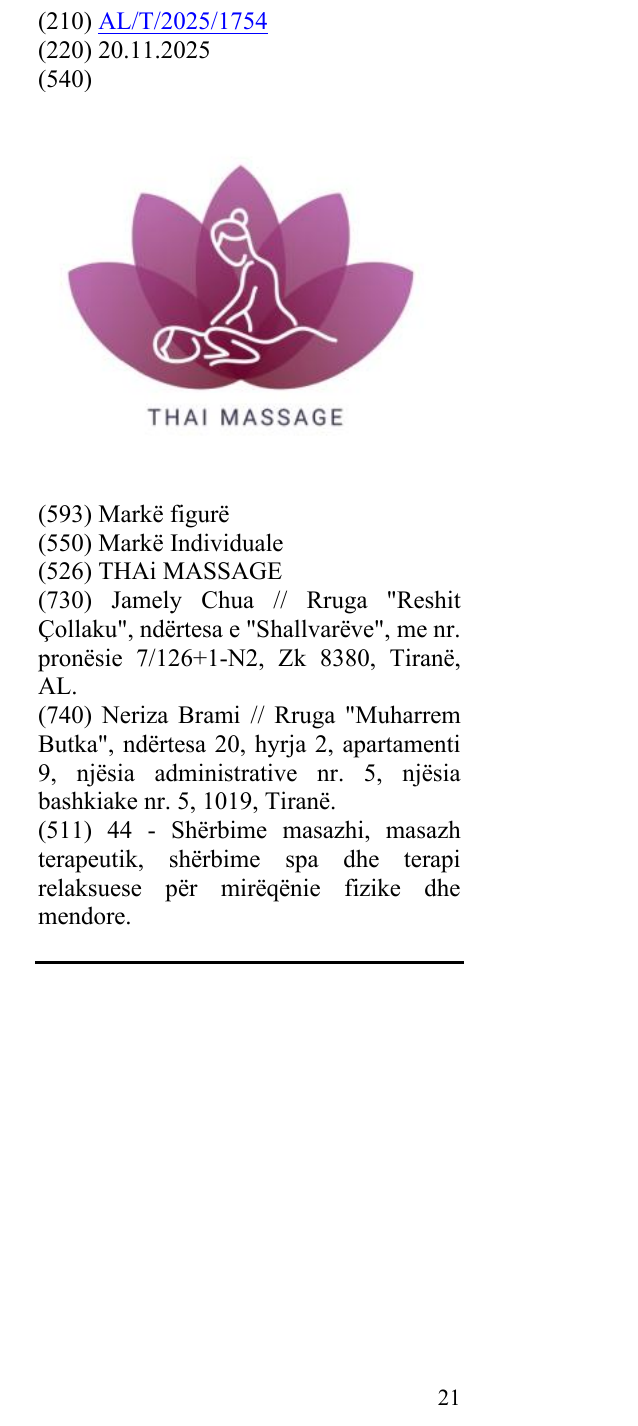Zëri i markës THAi MASSAGE në buletin