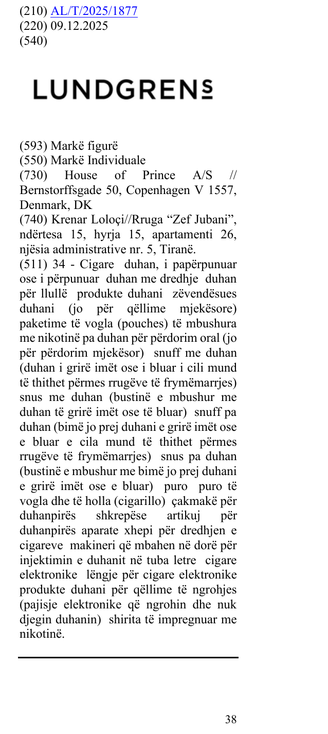 Zëri i markës LUNDGRENS në buletin