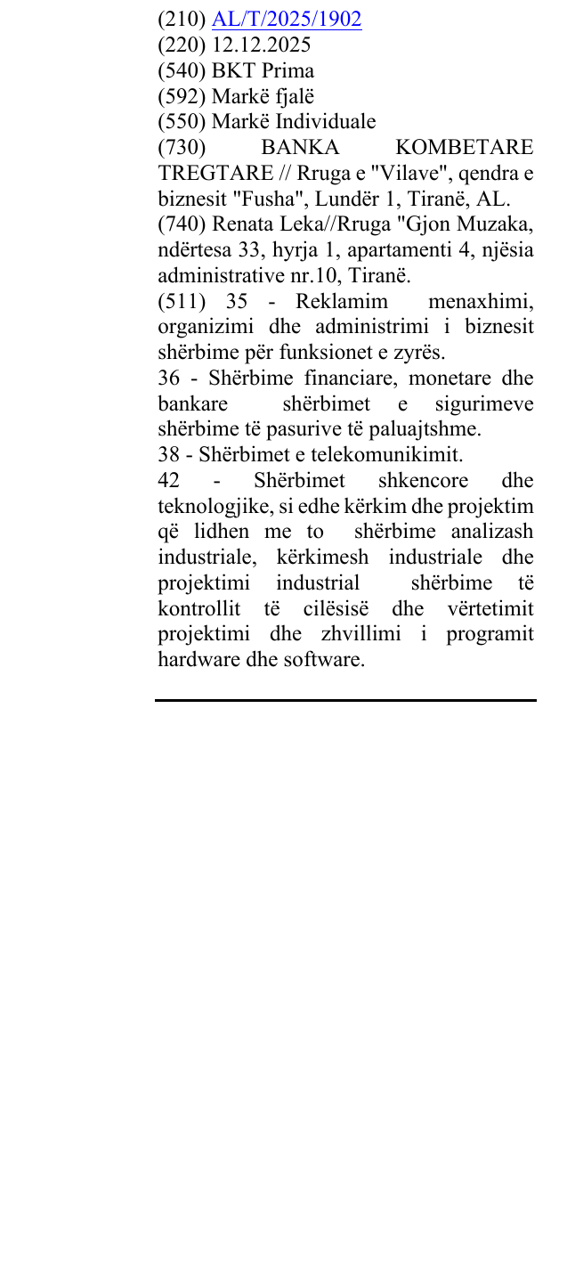 Zëri i markës BKT Prima në buletin