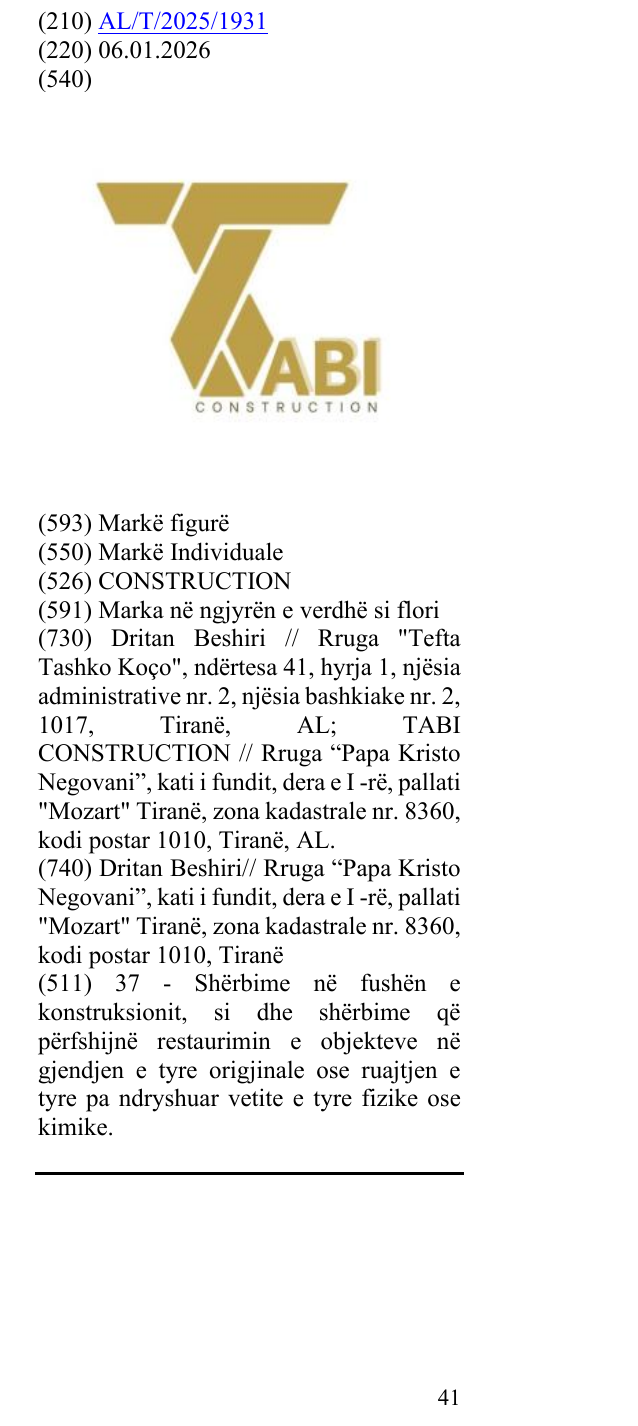 Zëri i markës CONSTRUCTION në buletin
