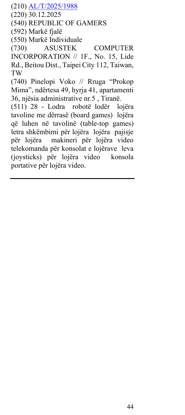 Zëri i markës REPUBLIC OF GAMERS në buletin