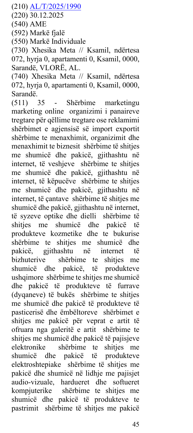 Zëri i markës AME në buletin