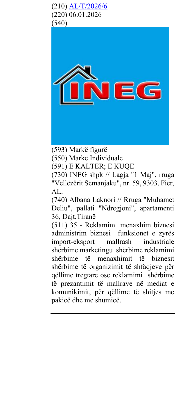 Zëri i markës INEG në buletin
