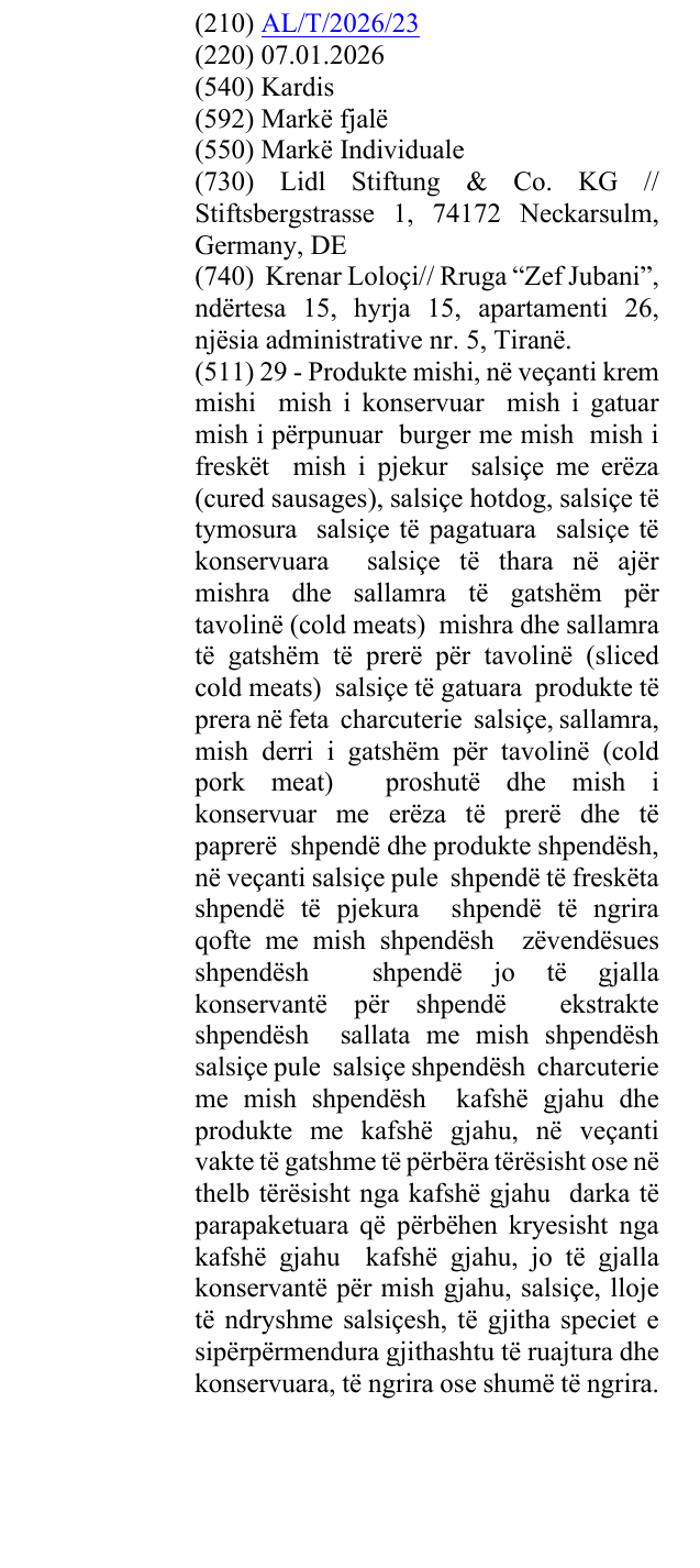 Zëri i markës Kardis në buletin