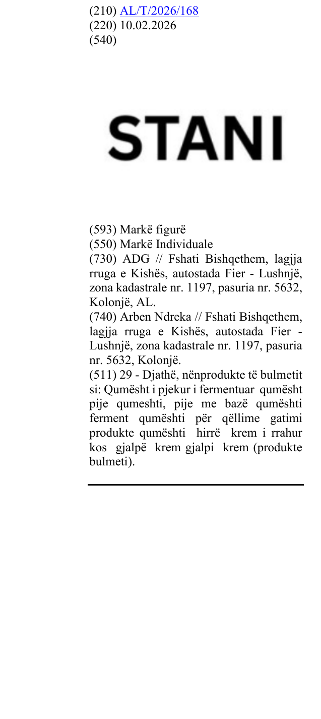 Zëri i markës STANI në buletin