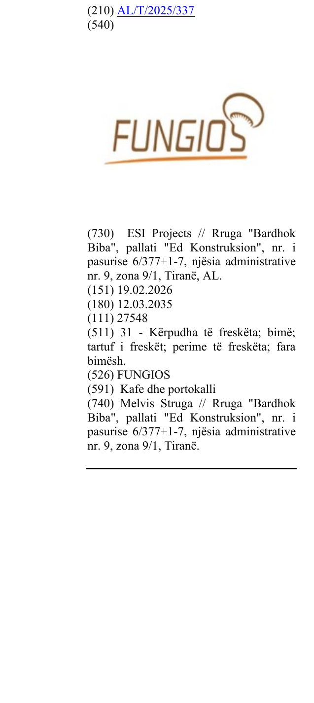 Zëri i markës FUNGIOS në buletin