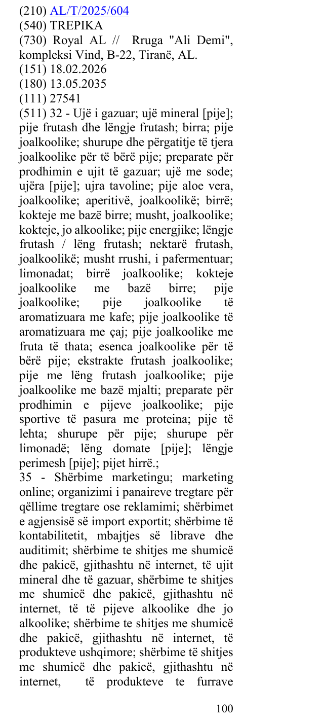 Zëri i markës TREPIKA në buletin