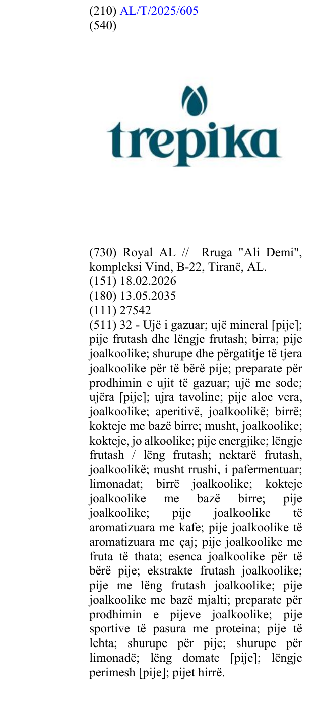 Der Eintrag der Marke Trepika im Bulletin