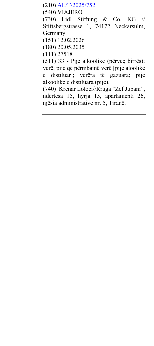 Zëri i markës VIAJERO në buletin