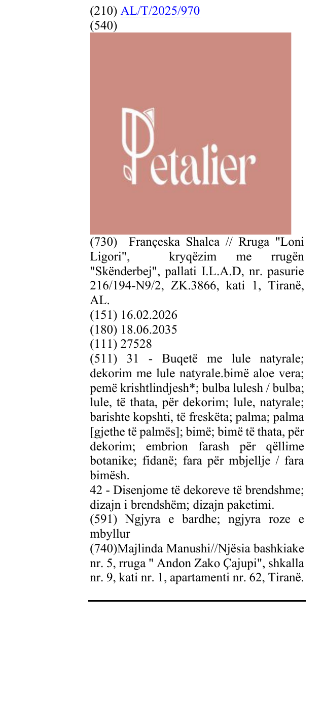 Zëri i markës Petalier në buletin