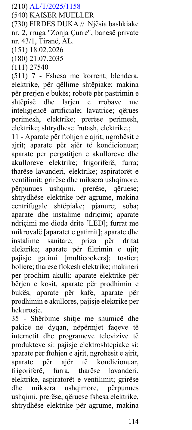 Zëri i markës KAISER MUELLER në buletin