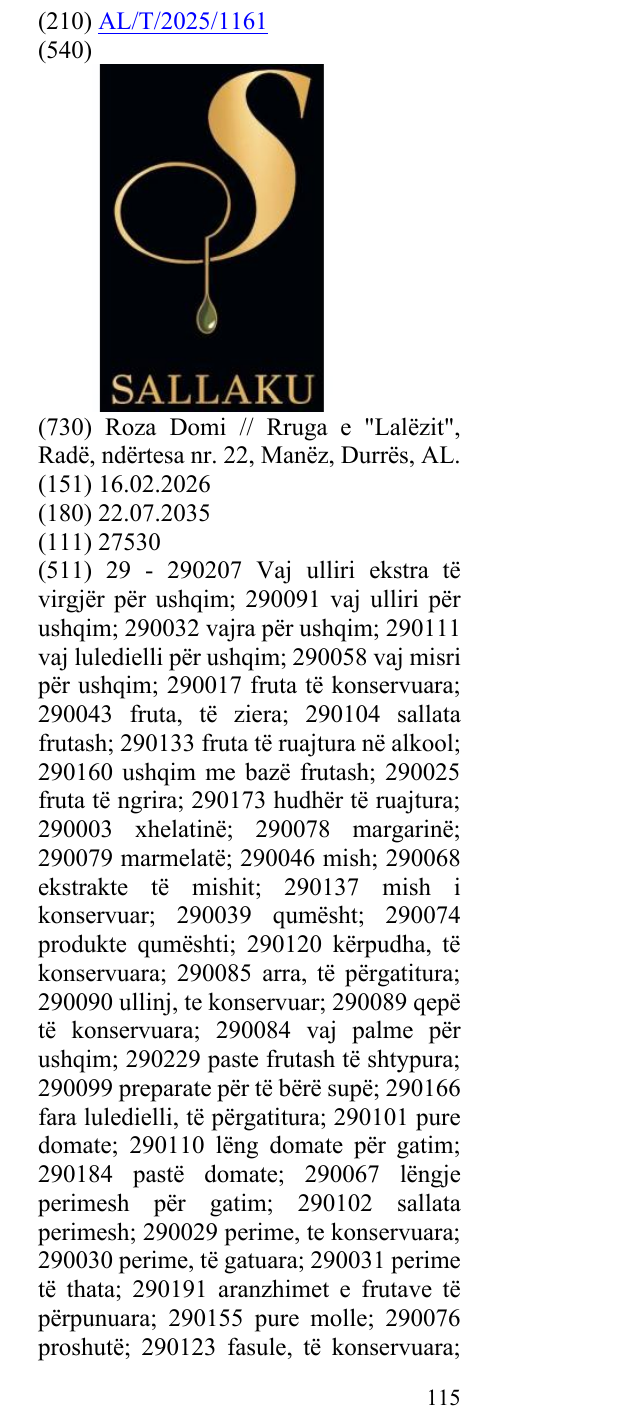 Zëri i markës SALLAKU në buletin