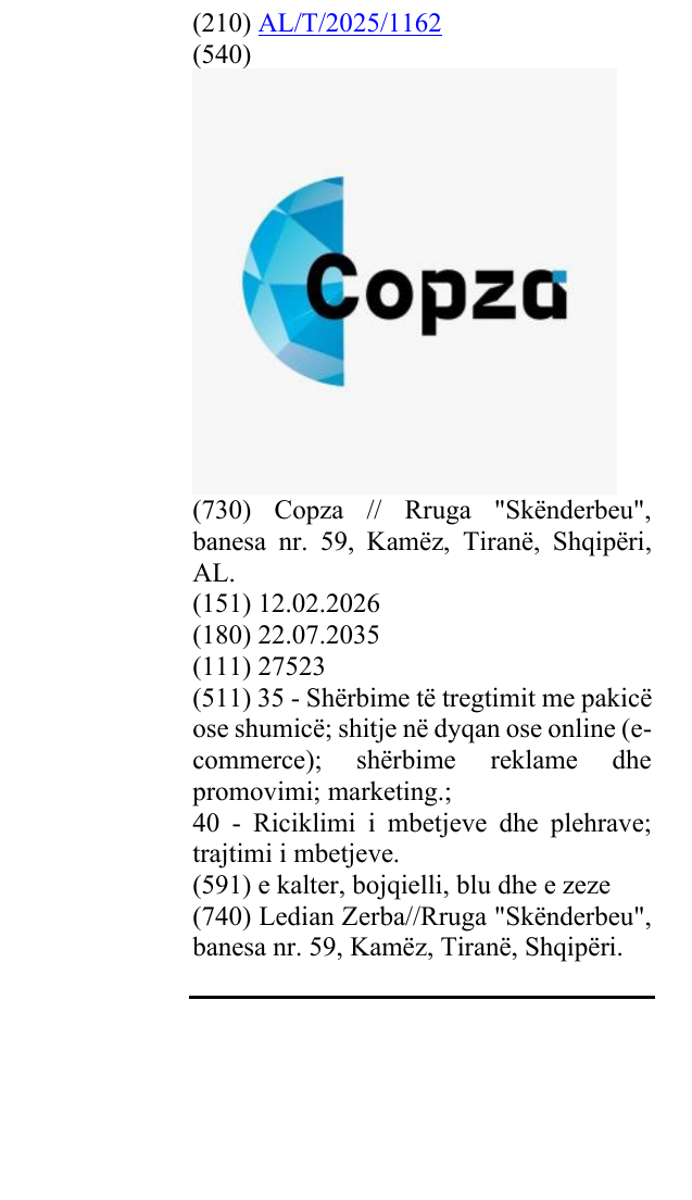 Zëri i markës Copza në buletin
