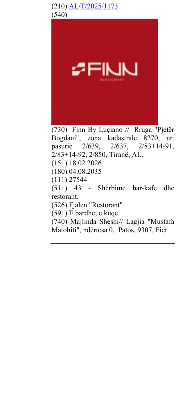 Zëri i markës Fjalen "Restorant" në buletin