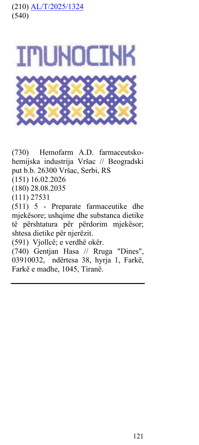 Zëri i markës IMUNOCINK në buletin