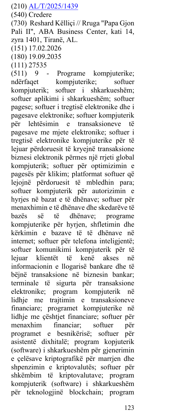 Zëri i markës Credere në buletin