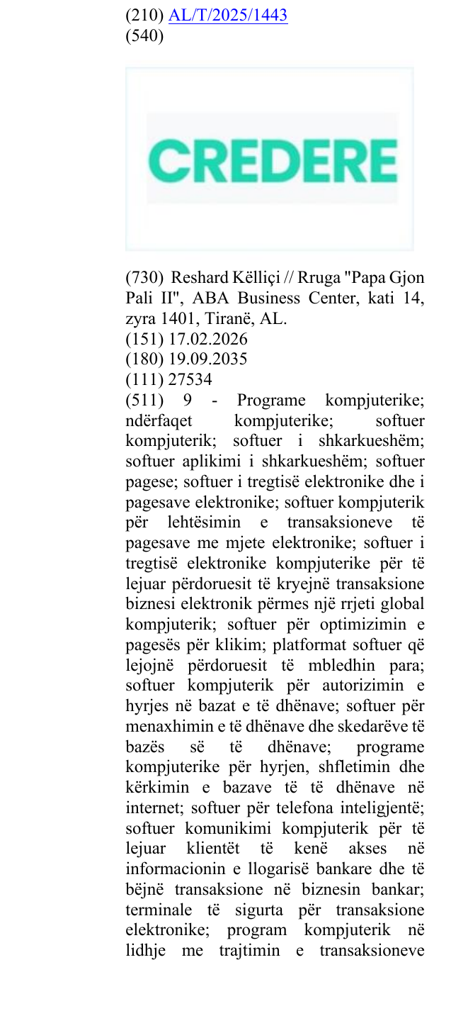 Zëri i markës Credere në buletin