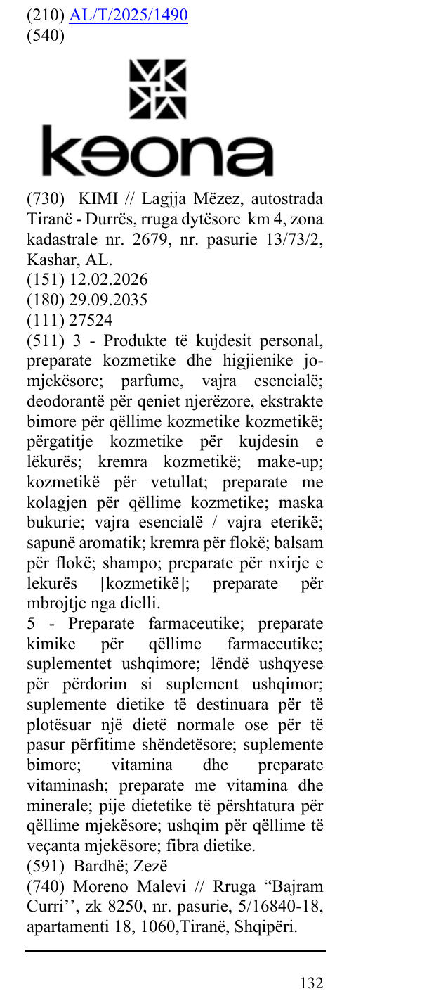 Zëri i markës KEONA në buletin