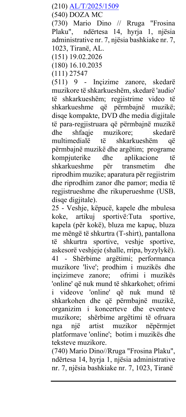 Zëri i markës DOZA MC në buletin