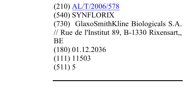 Zëri i markës SYNFLORIX në buletin
